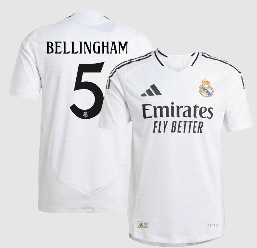Men Real Madrid Home #5 BELLINGHAM Authentic white Soccer Jersey 2024 25